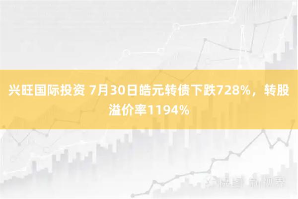 兴旺国际投资 7月30日皓元转债下跌728%,转股溢价率1194%